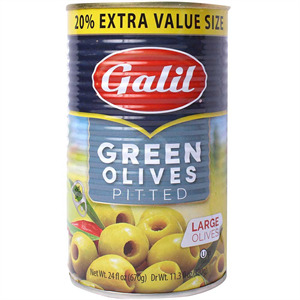 Galil Olives Greeen Pitted 15-17 24 Oz